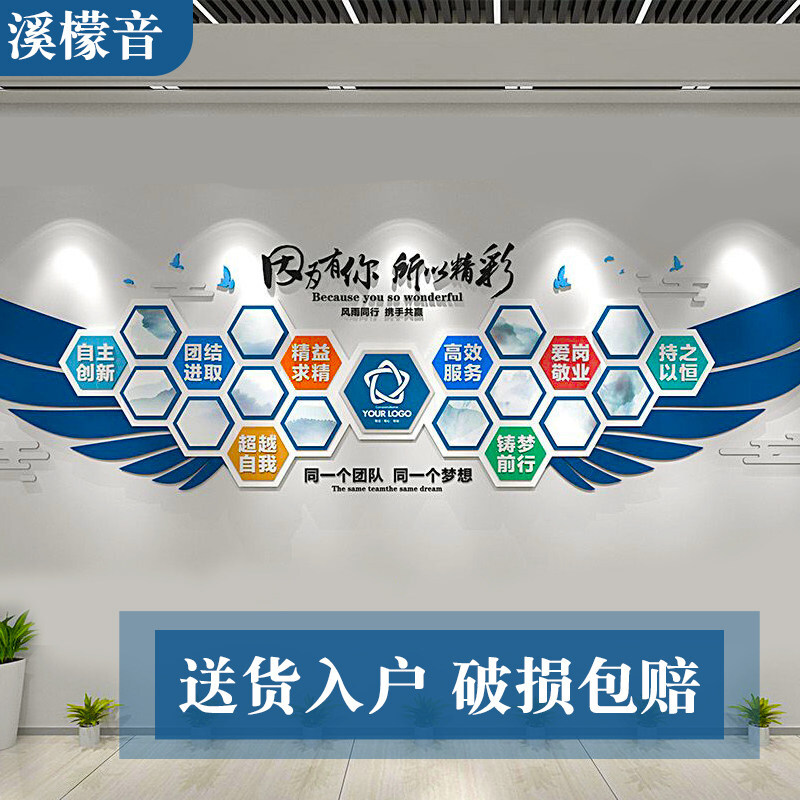 溪檬音 设计公司创意企业文化墙立体宣传形象墙制作办公室宣传栏照片墙 6种工艺可选-联系客服报价